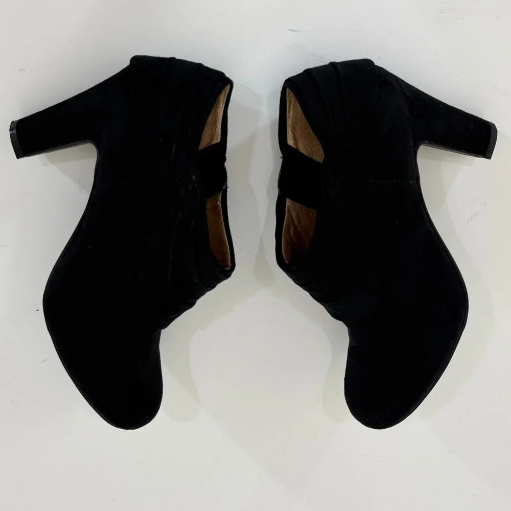 LifeStride Corie Booties 9W Black Faux Suede Ankle Boot Wide Comfort Zipper Heel